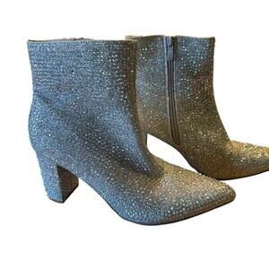 Forever Bejeweled Sparkling Silver Ankle Boots Zip Sides